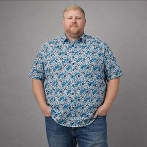 Teddy Scares Men’s 4XL Floral Button Up Shirt Plus Size Short Sleeve Casual